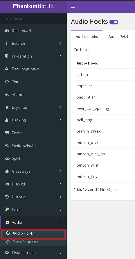 Audio Hooks Phantombot