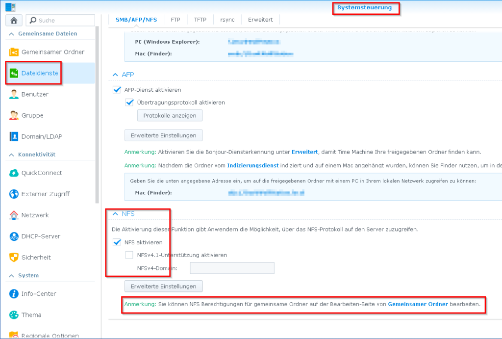 NFS Beispiel Synology NAS