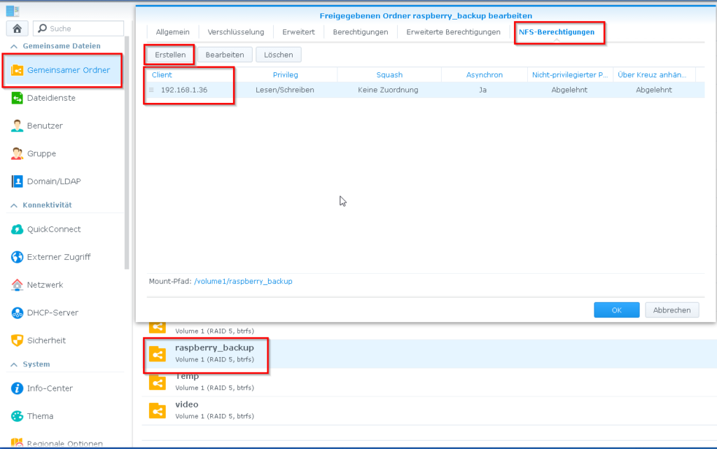 NFS Freigabe für Raspberry Pi