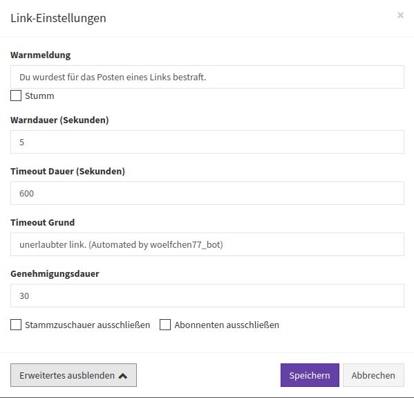 Phantombot Moderation Links
