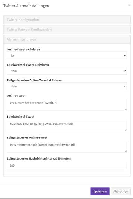 Twitter Alarmeinstellungen
