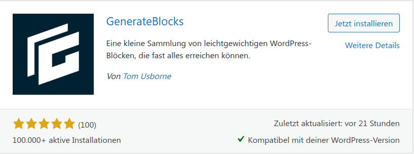 Review GenerateBlocks - atemberaubend schnell - Die Page Bui - Screenshot