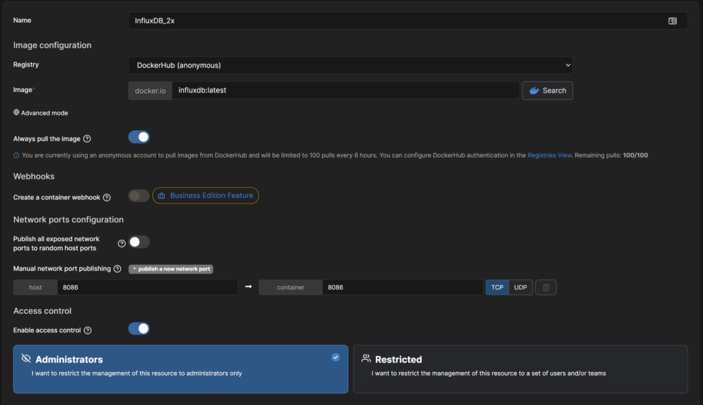 Raspberry Pi influxdb 2.x container