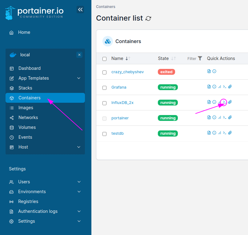 SSH Verbindung in DOCKER Container - portainer
