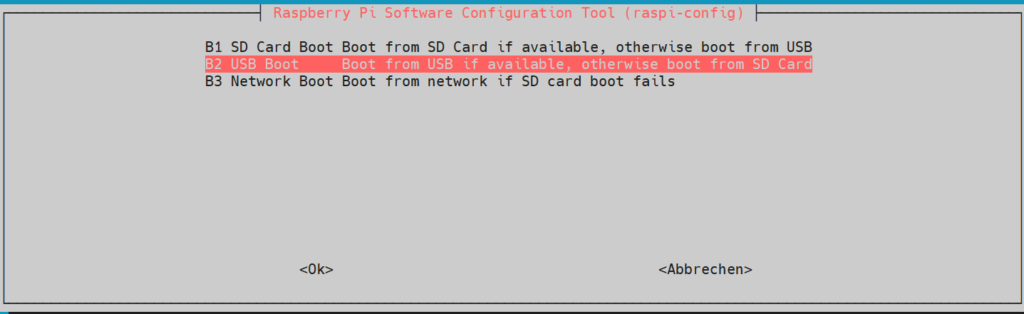 Raspberry von SSD starten - USB BOOT wählen