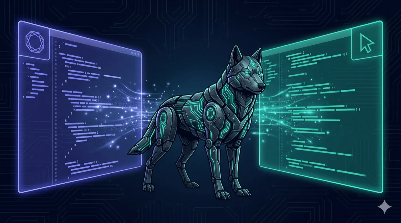 Geteilter Bildschirm mit zwei AI Code-Editoren im Vergleich