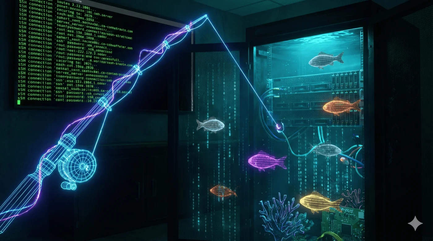 Wolf angelt digitale Fische aus einem Server-Teich - Endlessh Fisher SSH-Bots Angelspiel