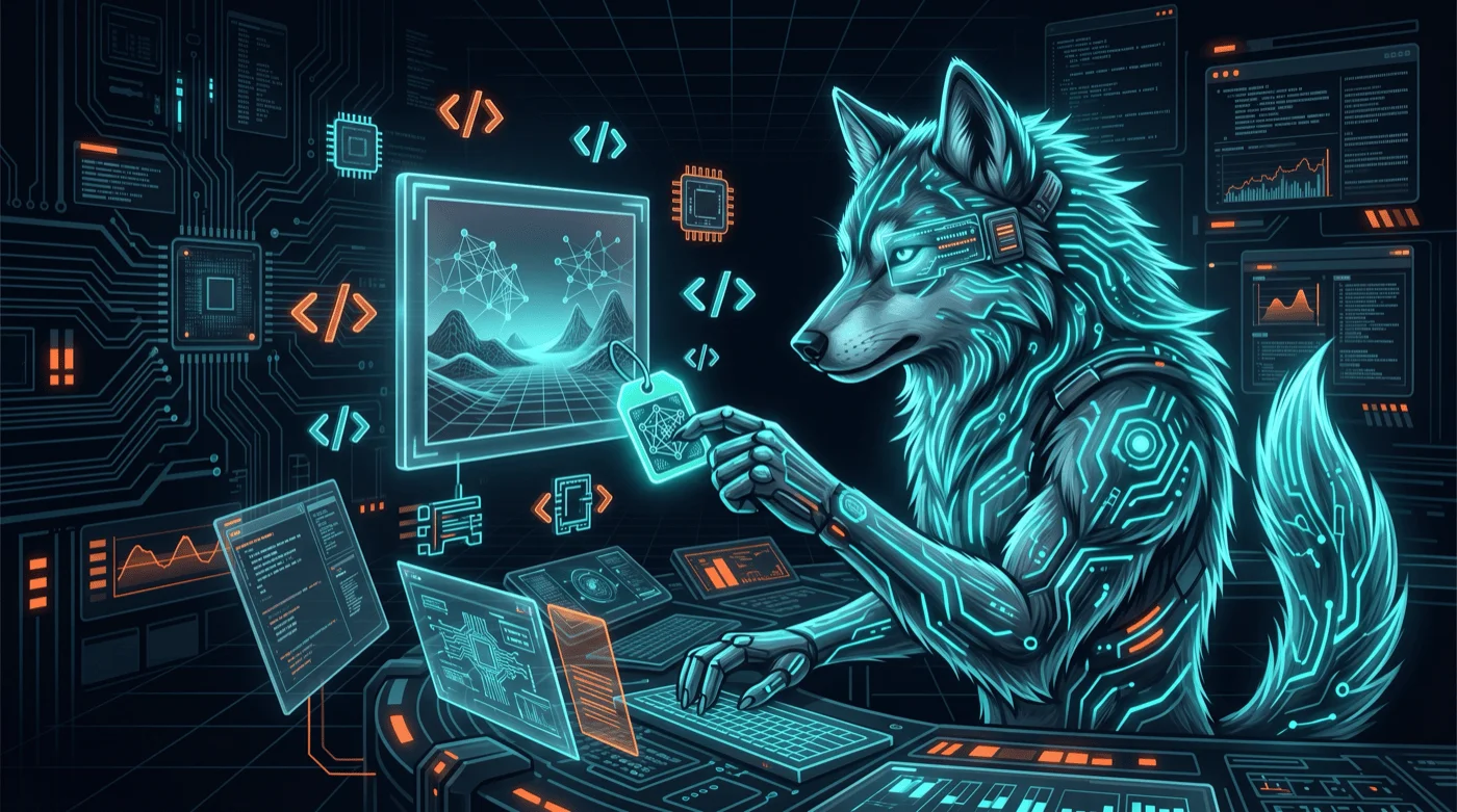 DarkWolf baut eine Astro-Komponente, die KI-Bilder mit einem Badge markiert