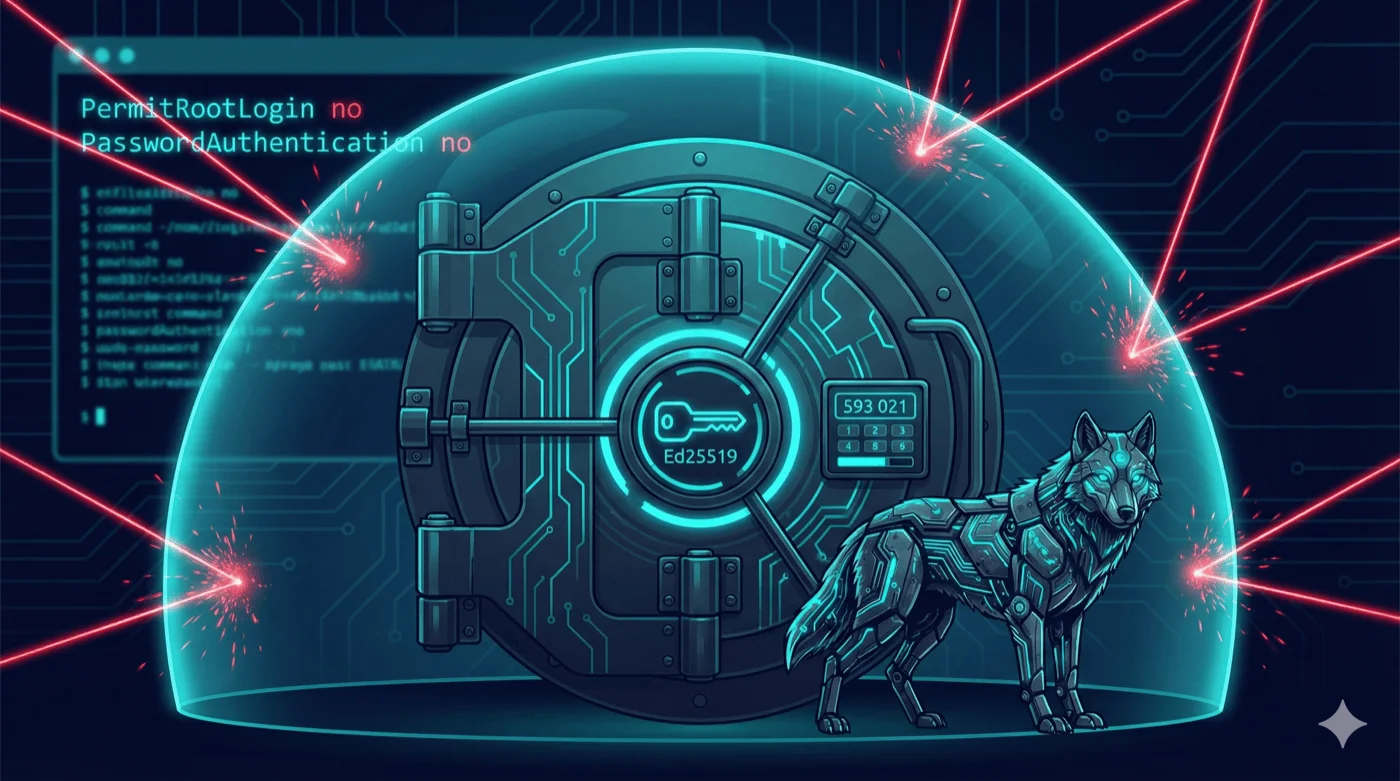 Cyber-Wolf bewacht SSH-Tresor mit Key-Authentifizierung und 2FA